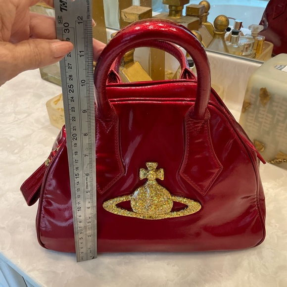 Vivienne Westwood Jasmine Red Patent Leather Handbag with Gold Glitter Detail - Picture 13 of 16